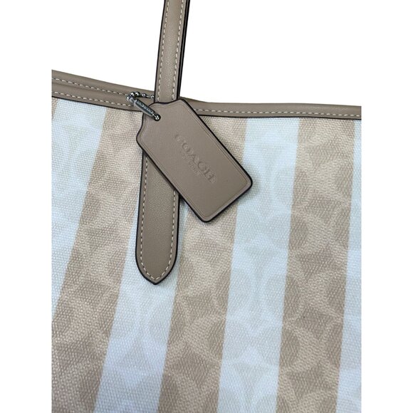 Coach sig city womans large beige striped canvas leather tote bag NWT SKU 9120 - Picture 3 of 16